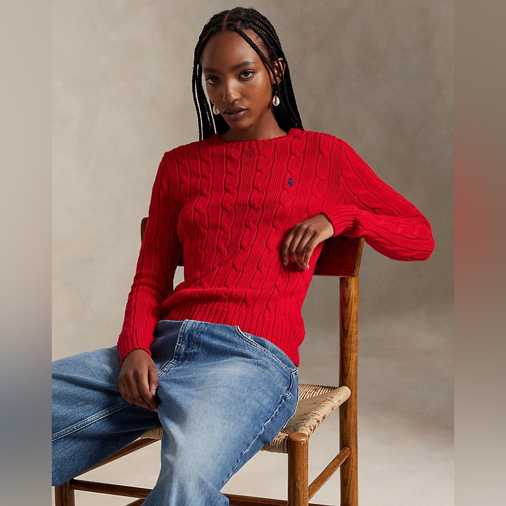 RALPH LAUREN CABLEKNIT COTTON CREWNECK SWEATER